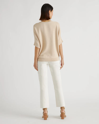 Lightweight Cotton Cashmere Link-Stitch Dolman Sweater - XS / Sugar Stone