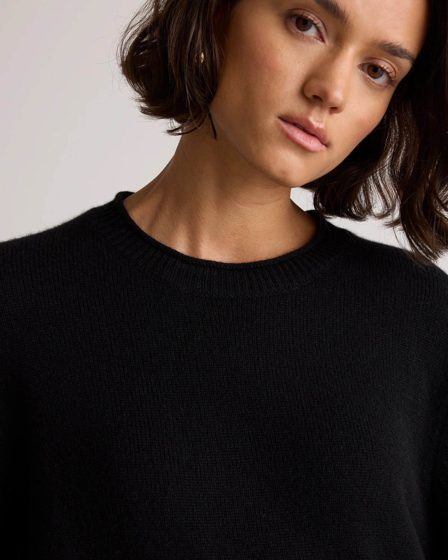 Mongolian Cashmere Boxy Crewneck Sweater - XS / Faded Denim/Brown/Ivory Variegated Stripe