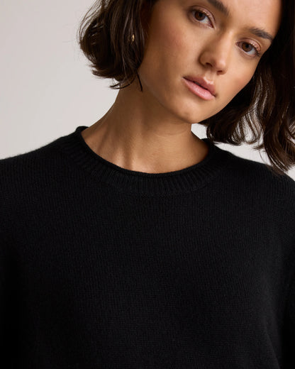 Mongolian Cashmere Boxy Crewneck Sweater - XS / Faded Denim/Brown/Ivory Variegated Stripe