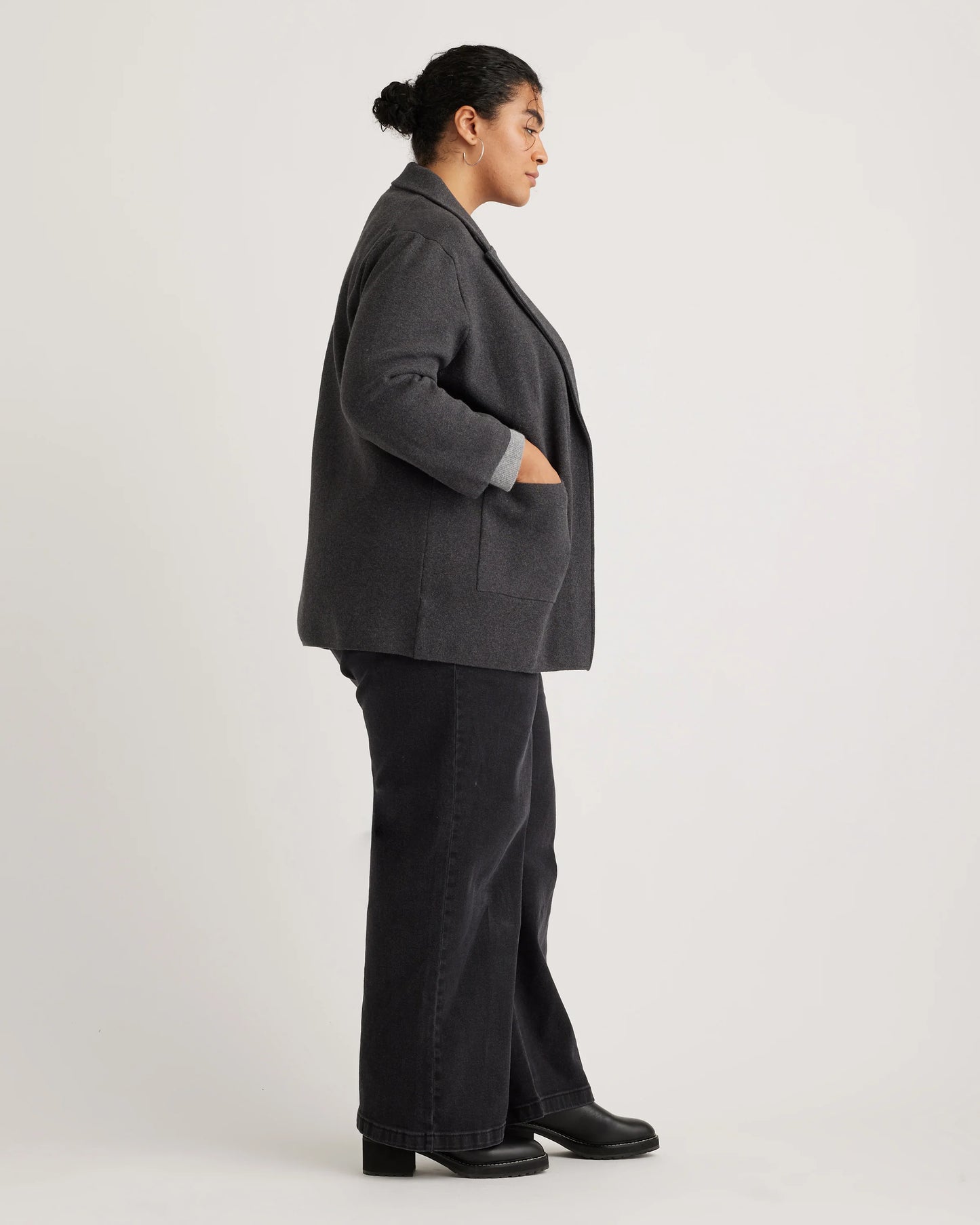 100% Organic Cotton Knit Blazer - 1X / Navy