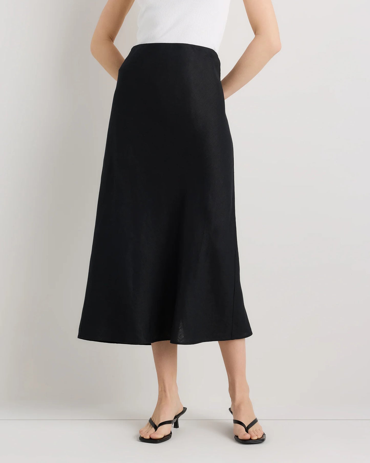 100% European Linen Midi Slip Skirt - XS / Bayberry Olive