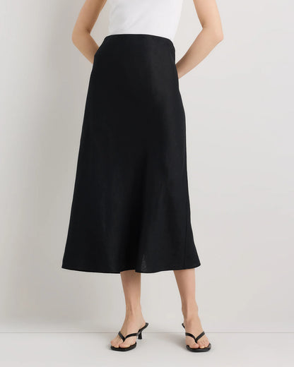 100% European Linen Midi Slip Skirt - XS / Bayberry Olive