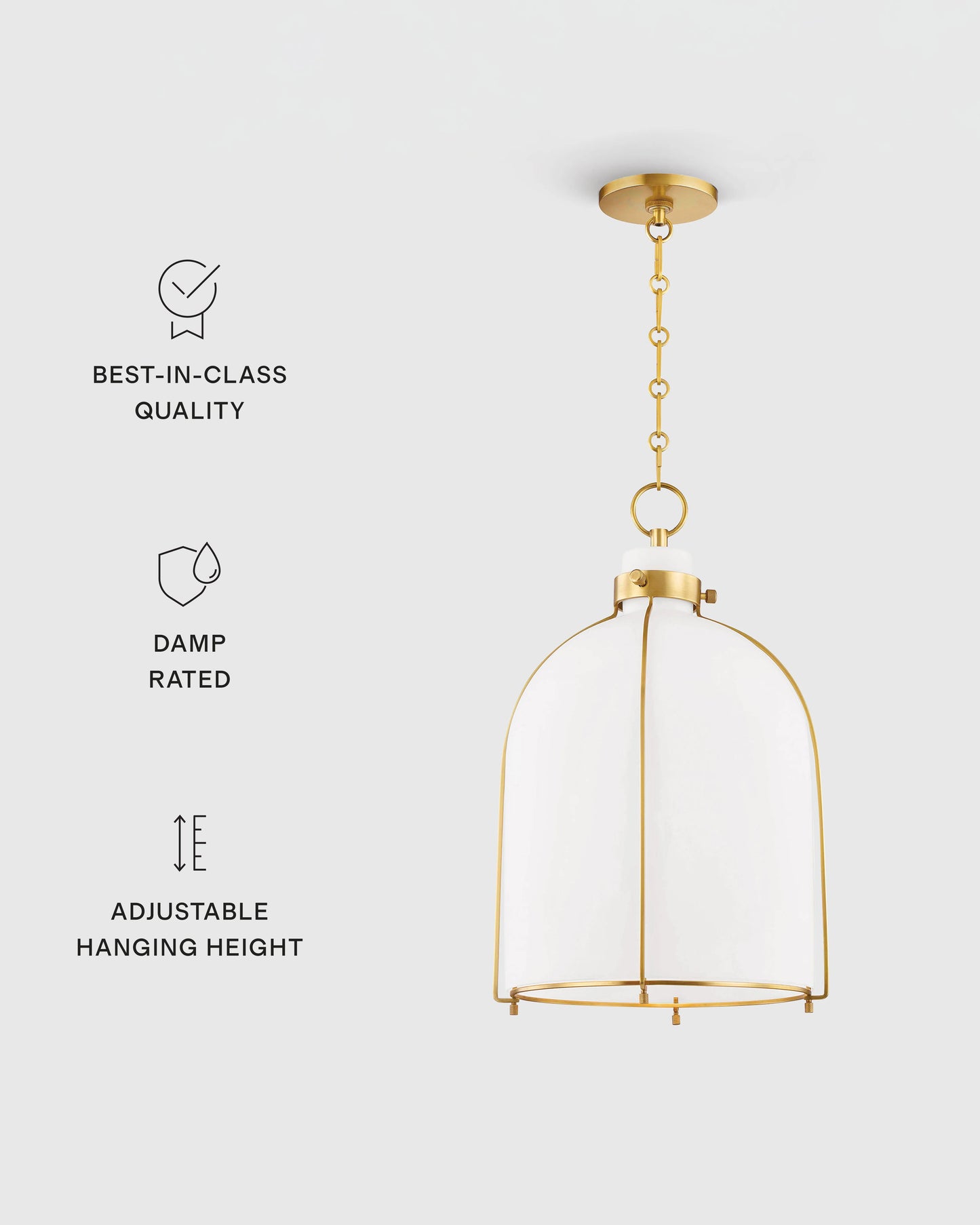 Iron and Opal Glass Bell Pendant Light - One Size / Brass