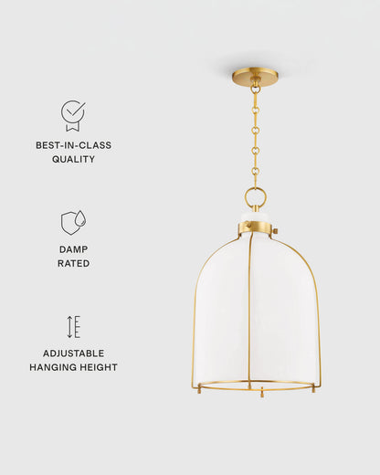 Iron and Opal Glass Bell Pendant Light - One Size / Brass