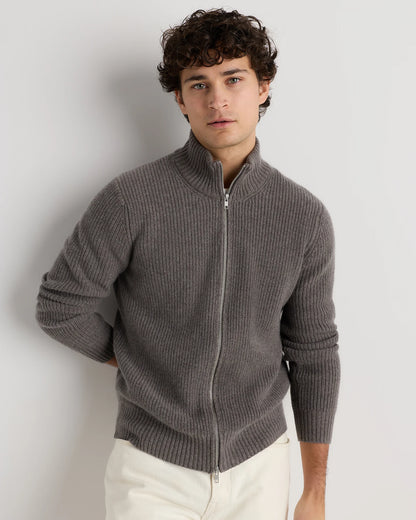 Mongolian Cashmere Fisherman Full Zip Sweater - S / Teak