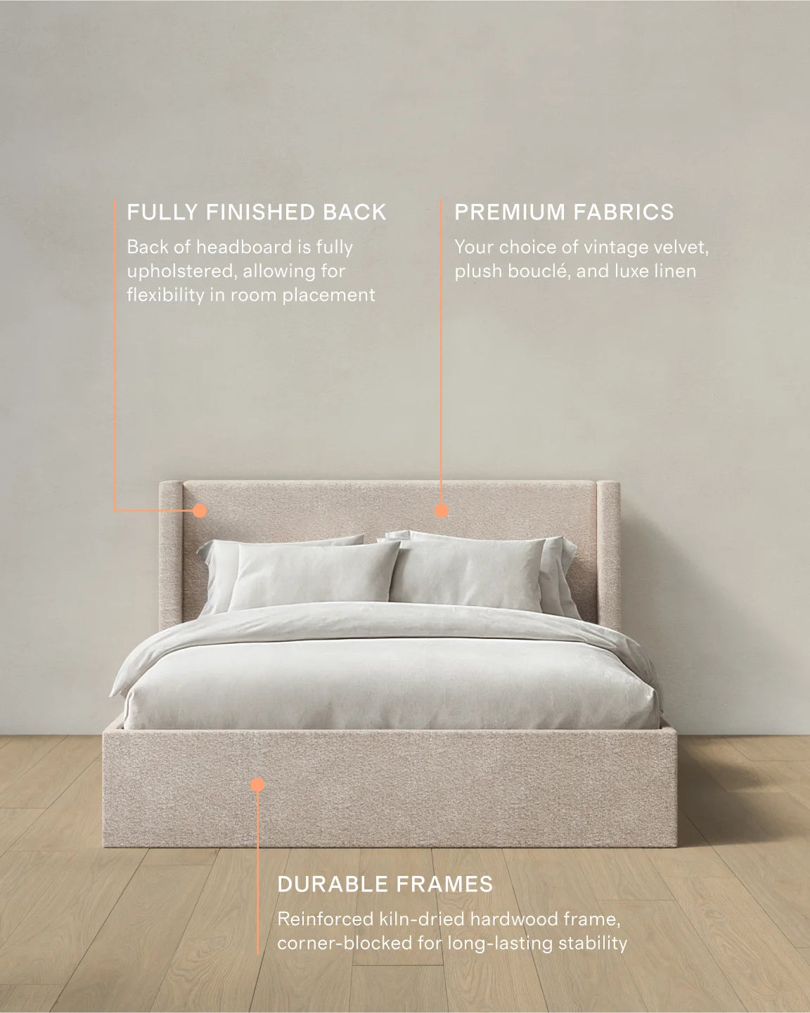 Plush Boucle Wingback Bed - Full / Ivory