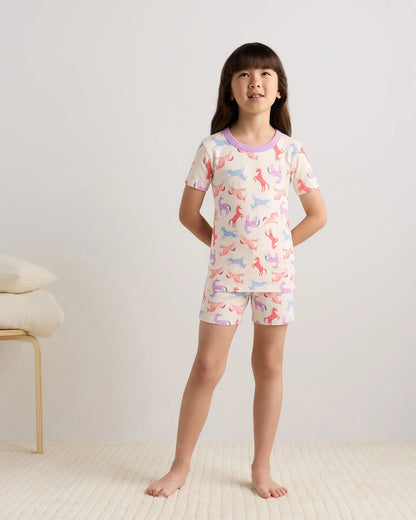 100% Organic Cotton Short Sleeve and Shorts Pajama Set - 6 / Navy Stripe