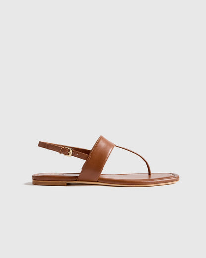 Italian Leather T-Strap Sandal - 5 / Black