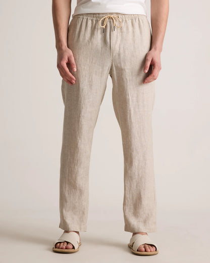 100% European Linen Drawstring Beach Pants - XS / Taupe Brown Chambray