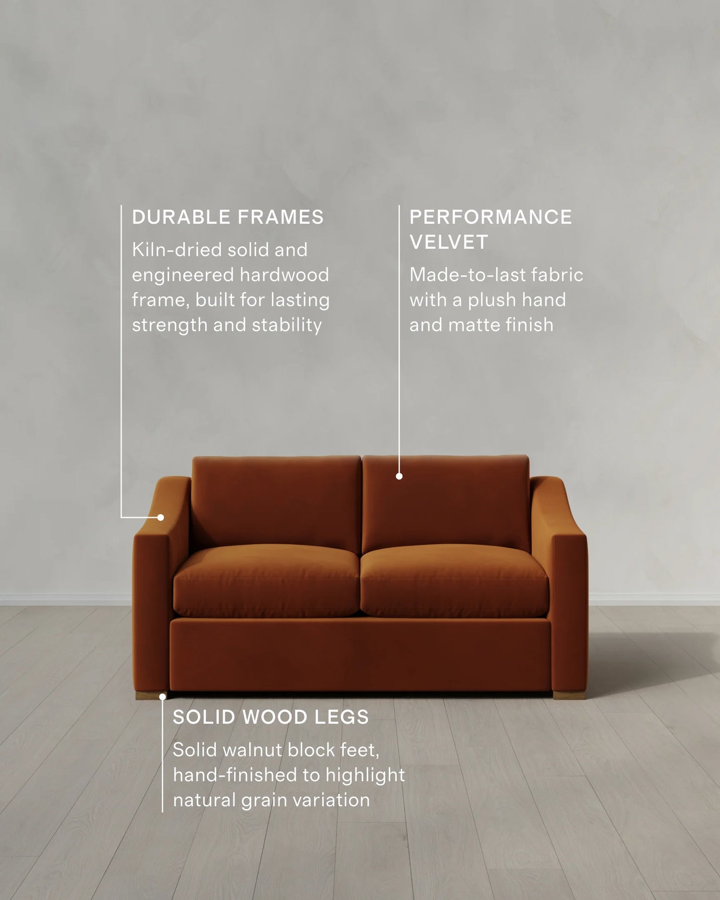 Hollis Slope Arm Sofa in Performance Velvet - 72" / Ivory