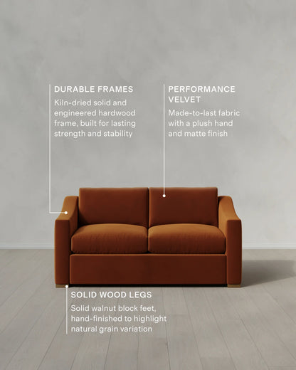 Hollis Slope Arm Sofa in Performance Velvet - 72" / Ivory