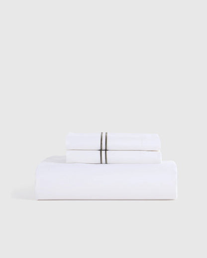 Organic Crisp Percale Embellished Fitted Sheet Set - Twin / White/Navy