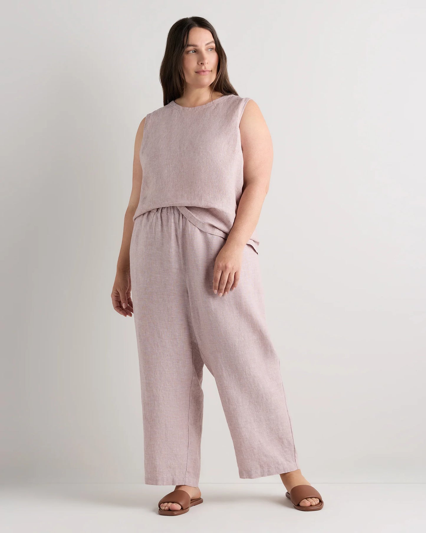 100% European Linen Tank - 1X / White