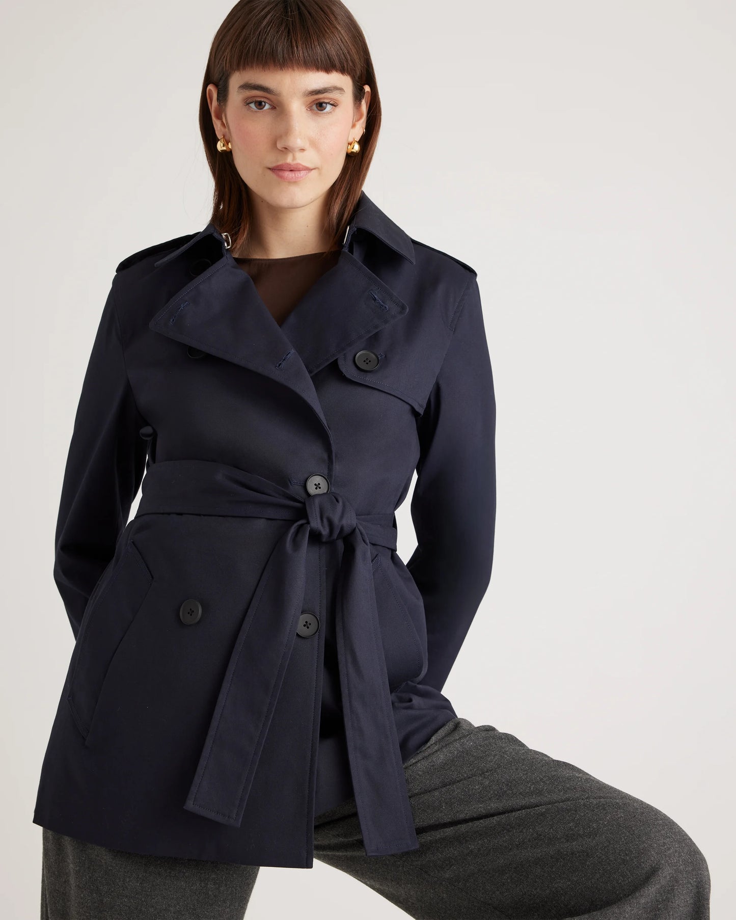 Comfort Stretch Short Trench Coat - XS / Coffee Bean Brown