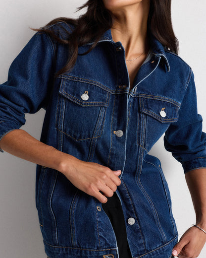 100% Organic Cotton Oversized Denim Jacket - XS / Washed Black