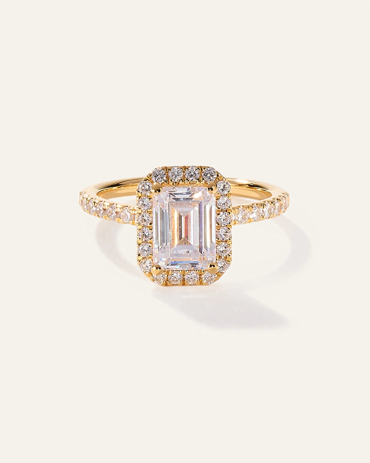 Lab Grown Diamond Emerald Halo Pave Engagement Ring - 2ct - 4 / Yellow Gold