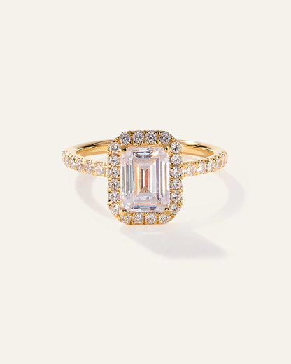 Lab Grown Diamond Emerald Halo Pave Engagement Ring - 2ct - 4 / Yellow Gold