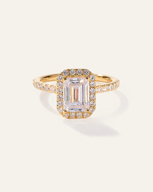 Lab Grown Diamond Emerald Halo Pave Engagement Ring - 2ct - 4 / Yellow Gold