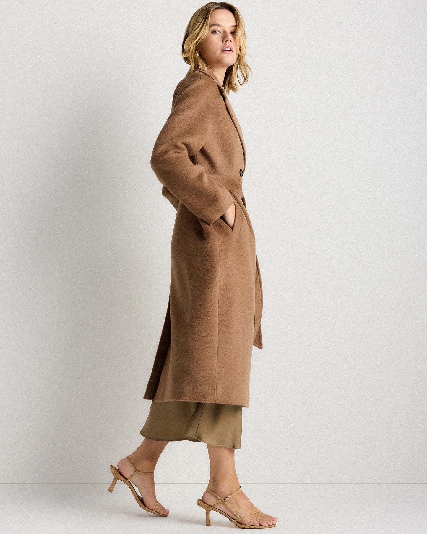 Camel Hair Double-Breasted Long Wrap Coat - XS / Vicuna