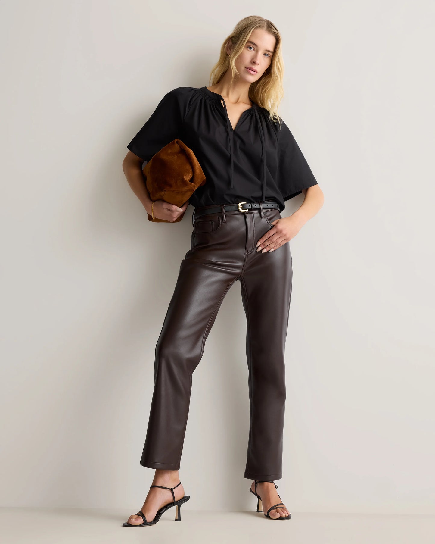 Vegan Leather Straight Leg Pants - 0 / Espresso