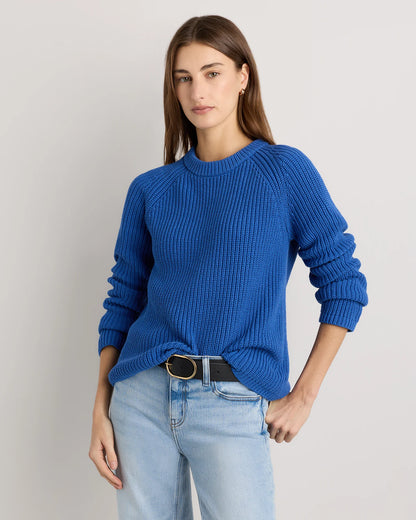 100% Organic Cotton Fisherman Crew Sweater - XS / Sapphire Blue