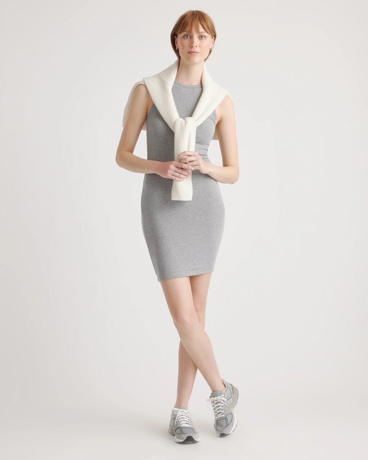 Tencel Rib Knit Sleeveless Mini Dress - XS / Heather Grey