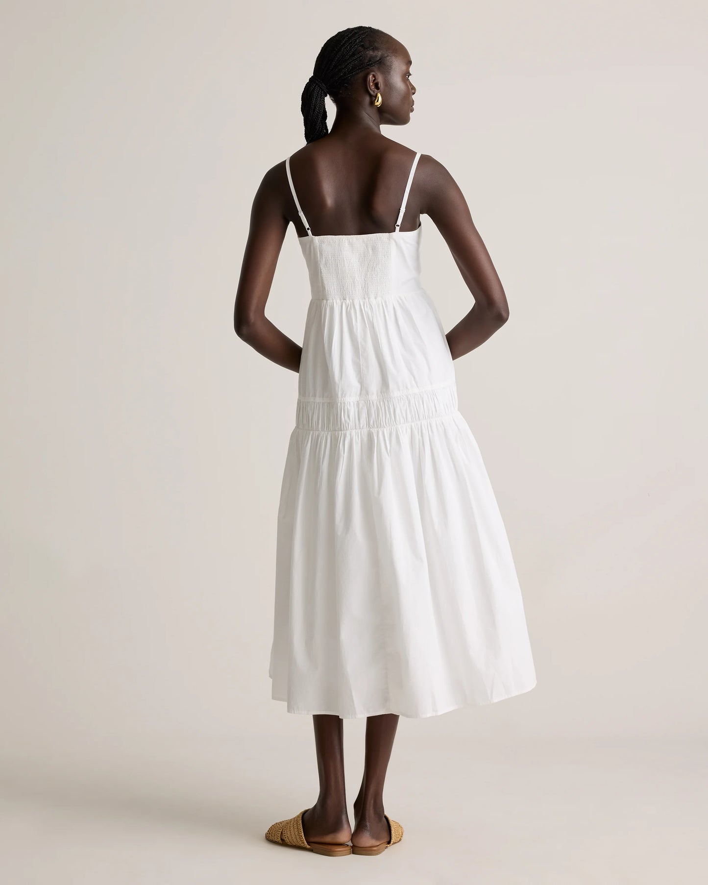 100% Organic Cotton Poplin Spaghetti Strap Maxi Dress - XS / Light Blue Stripe