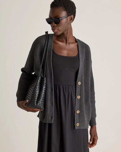 100% Organic Cotton Oversized Boyfriend Cardigan - XS / Speckled Beige