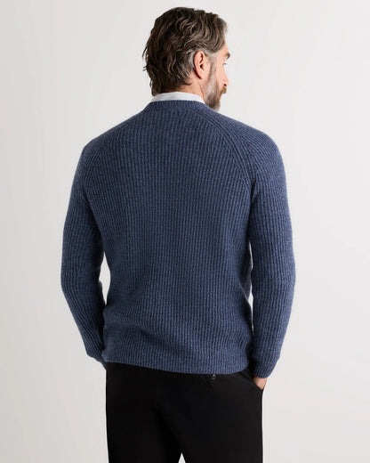 Mongolian Cashmere Fisherman Crewneck Sweater - S / Navy Marl