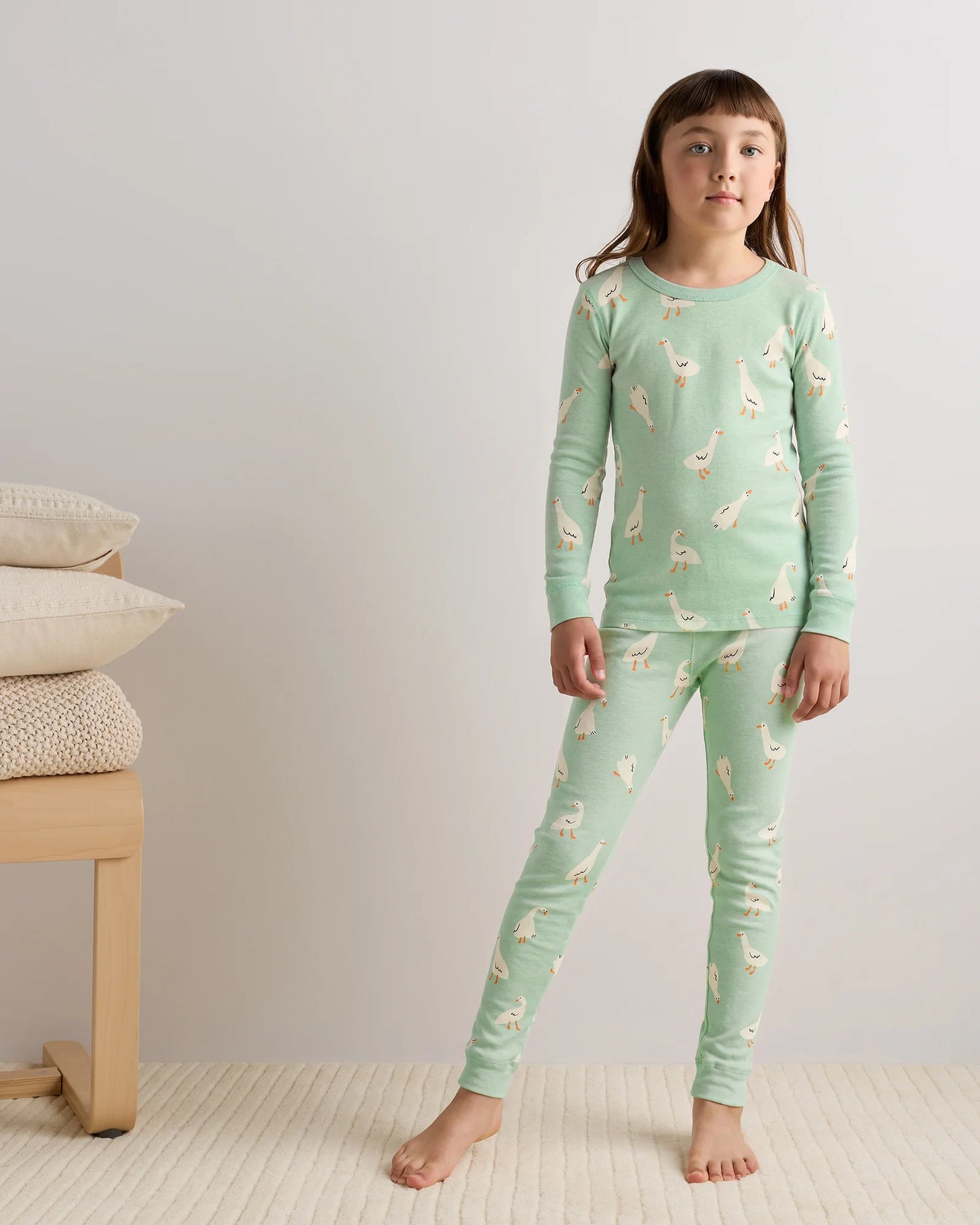 100% Organic Cotton Long Sleeve and Pant Pajama Set - 6 / Navy Stripe