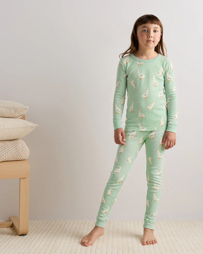 100% Organic Cotton Long Sleeve and Pant Pajama Set - 6 / Navy Stripe