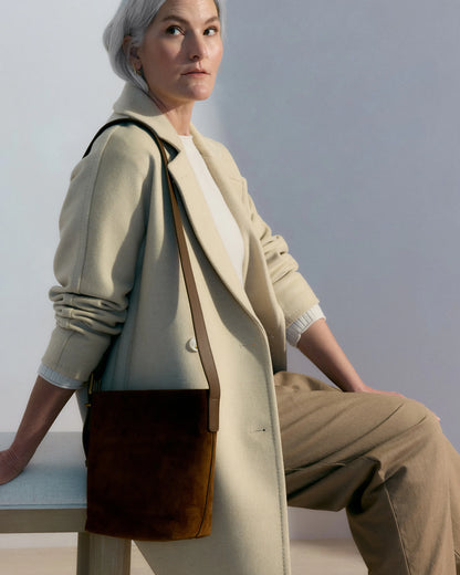 Italian Suede Bucket Crossbody - One Size / Sand