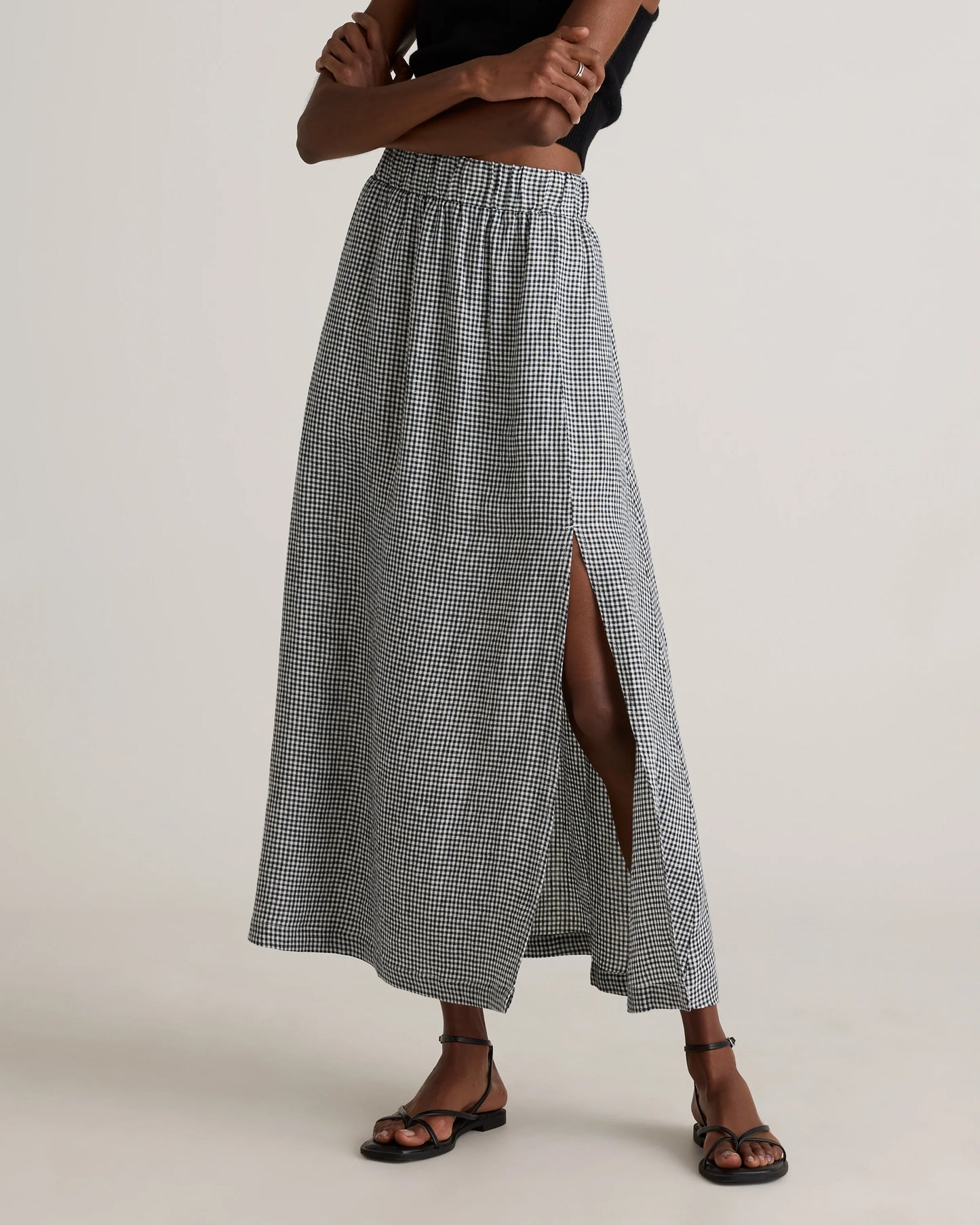 100% European Linen Maxi Skirt - XS / Classic Mini Gingham