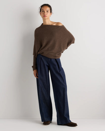 100% Mongolian Cashmere Asymmetric Draped Sweater - XS / Brown