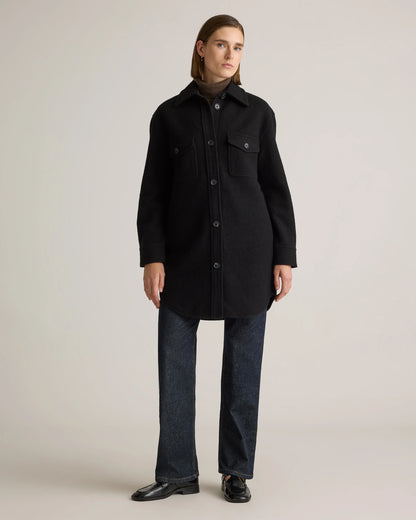 100% Merino Wool Long Shirt Jacket - XS / Heather Bone