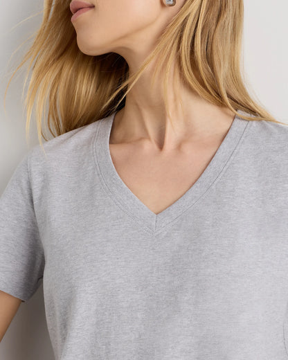 100% Organic Cotton Boxy V-Neck Tee - XS / Dusty Beige