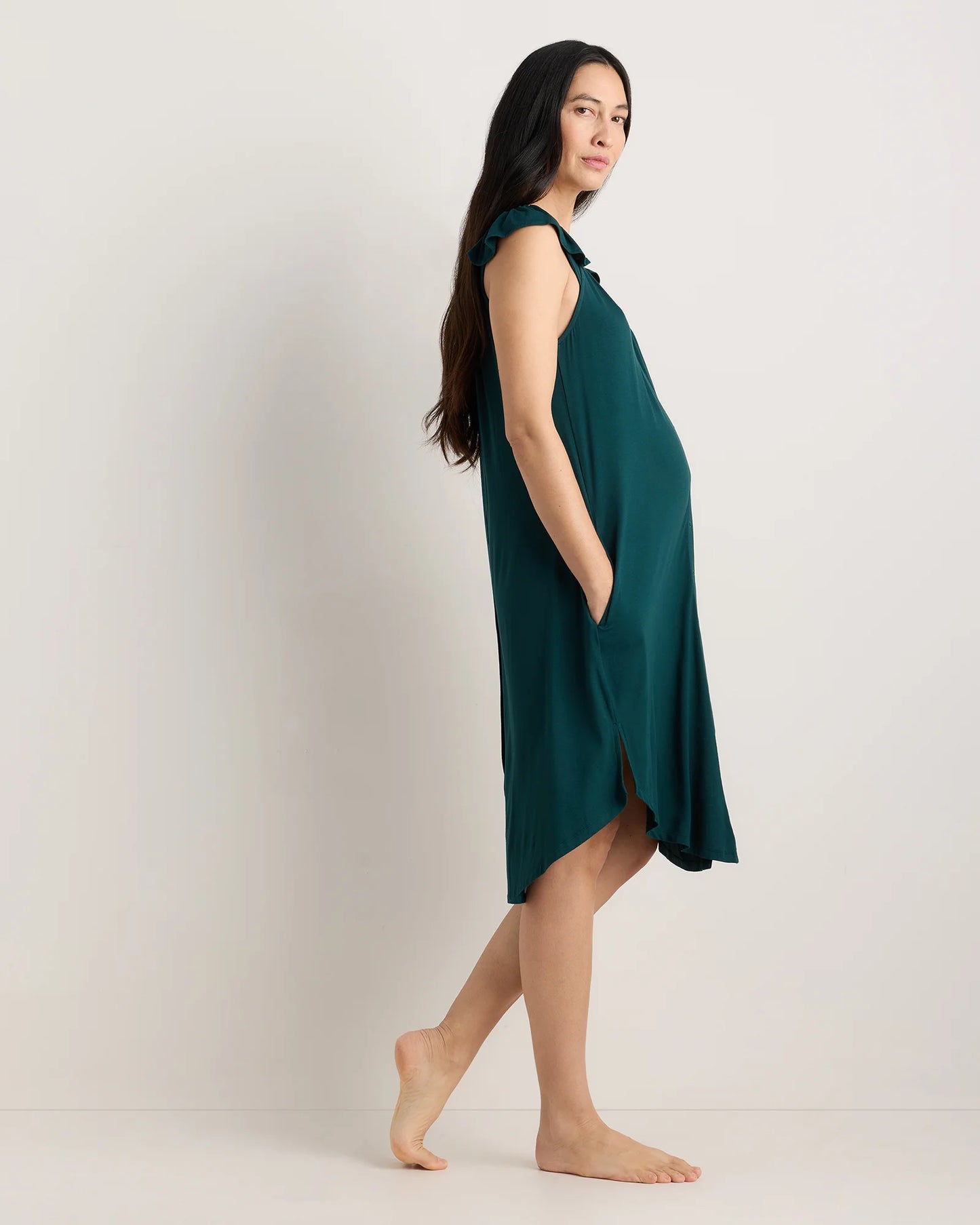 Bamboo Jersey Flutter Sleeve Labor and Delivery Gown - XS / Nocturnal Green