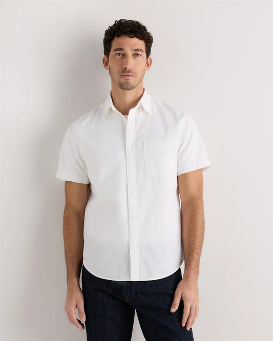 100% Organic Cotton Seersucker Short Sleeve Shirt - S / White