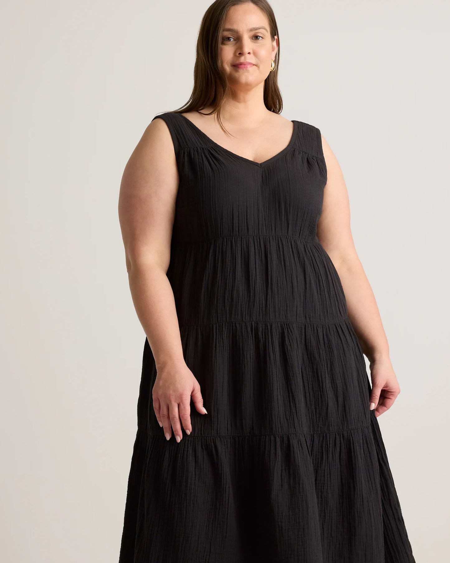 100% Organic Cotton Gauze Tiered Maxi Dress - 1X / Orchid Blue