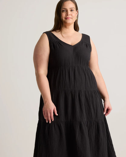 100% Organic Cotton Gauze Tiered Maxi Dress - 1X / Orchid Blue