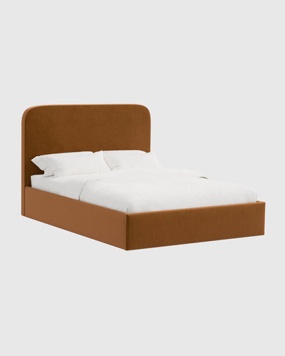 Curved Bed in Performance Velvet - Full / Walnut
