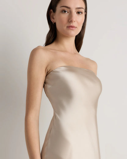 100% Washable Silk Strapless Midi Dress - XS / Hot Fudge