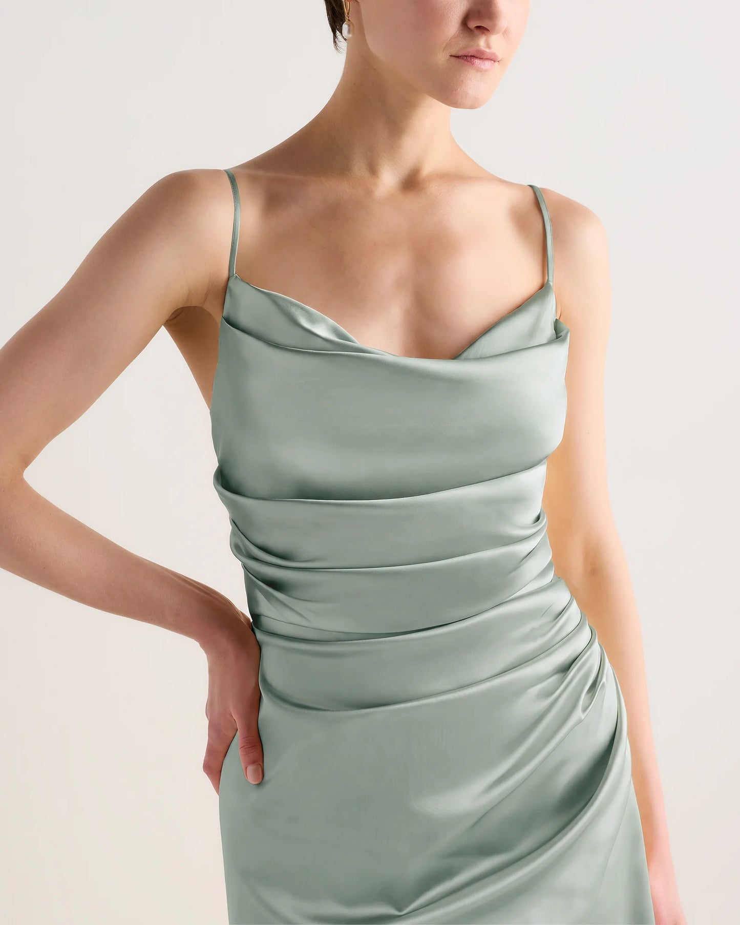 Juliette Stretch Satin Dress - 0 / Garden Sage Green