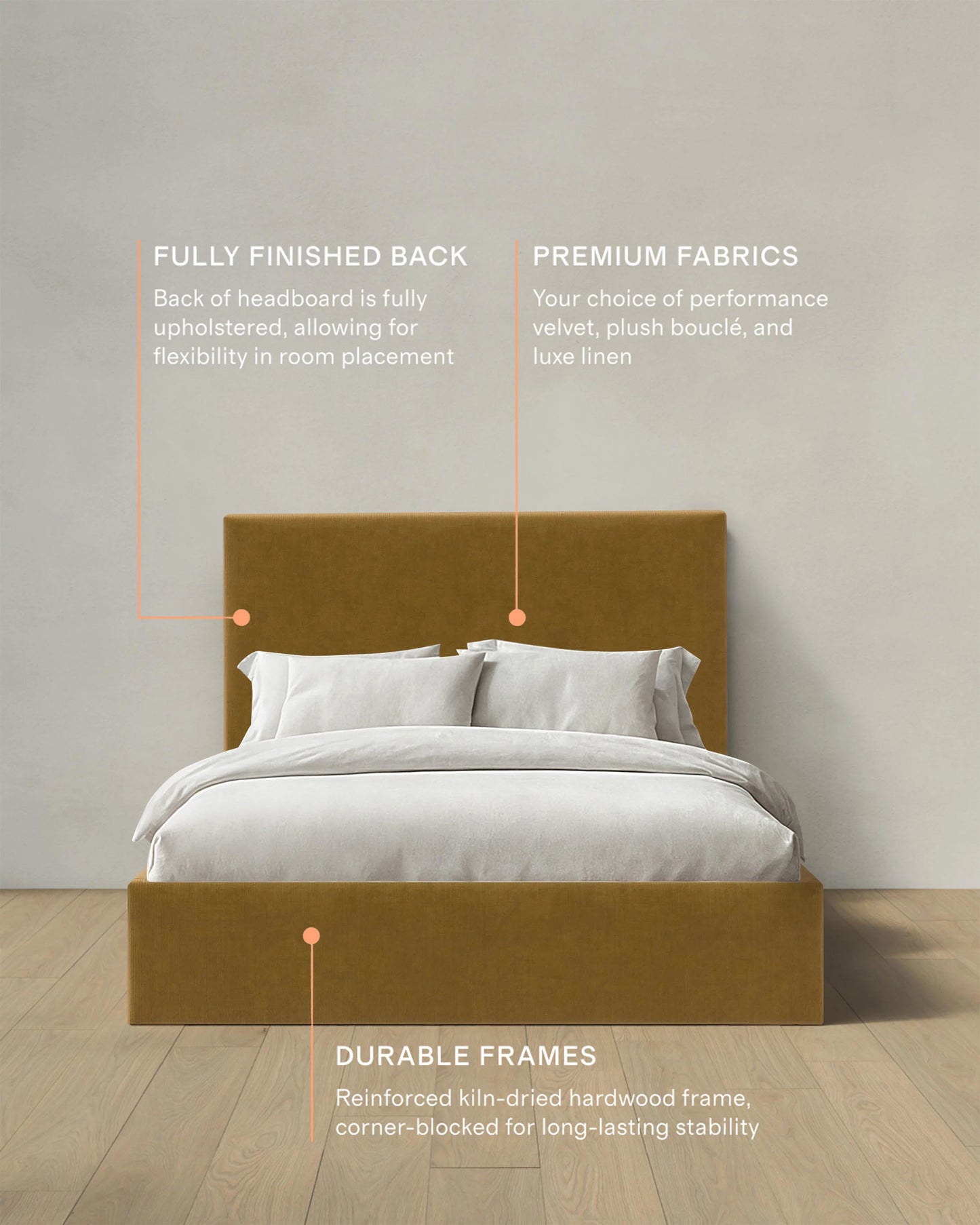 Square Bed in Performance Velvet - Full / Butterscotch