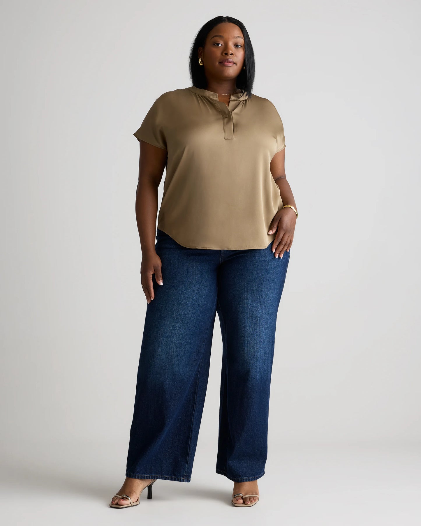 Washable Stretch Silk Dolman Sleeve Blouse - 1X / Black