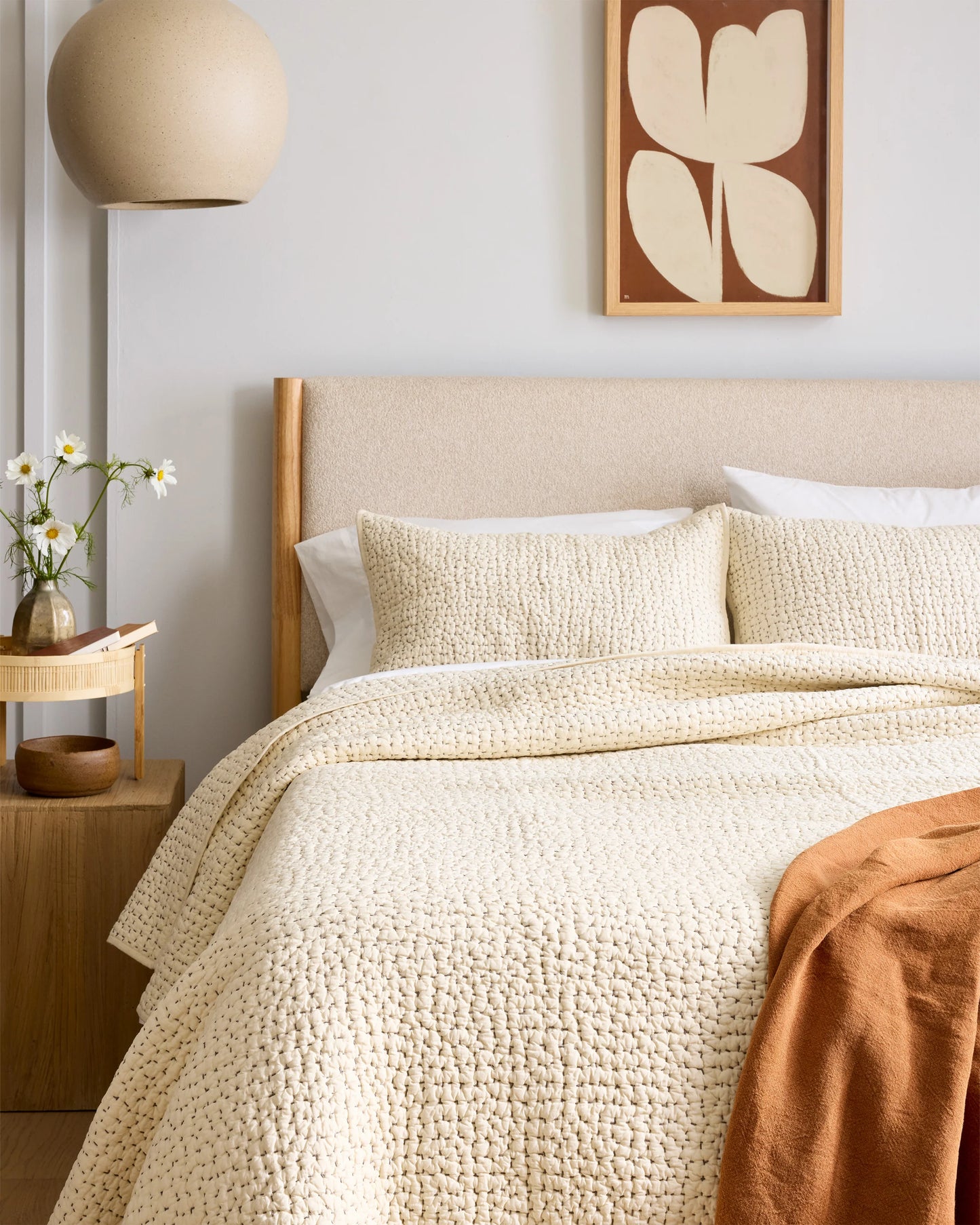 Organic Cotton Hand Stitched Quilt - Twin / Stone