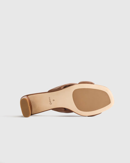 Italian Leather Twist Mid Heel Mule - 5 / Almond
