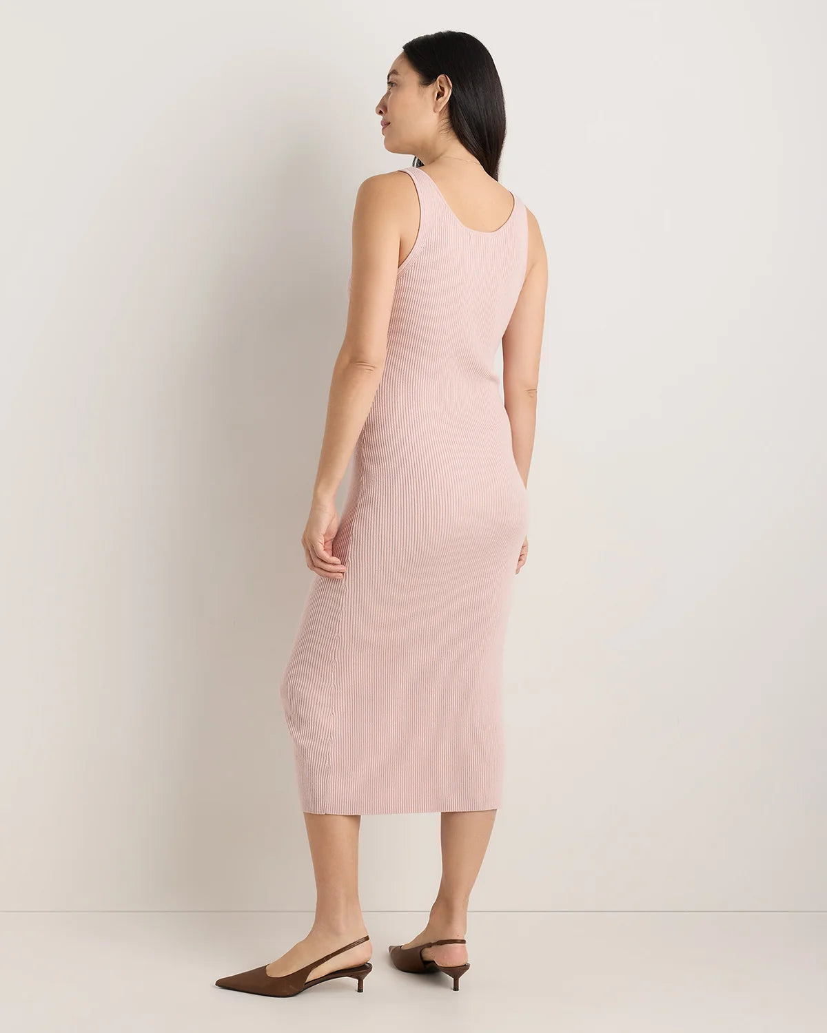 Lightweight Cotton Cashmere Maternity Fitted Midi Dress - XS / Mountain Spring Blue
