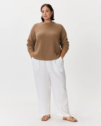 Mongolian Cashmere Fisherman Crewneck Sweater - 1X / Pale Custard Yellow