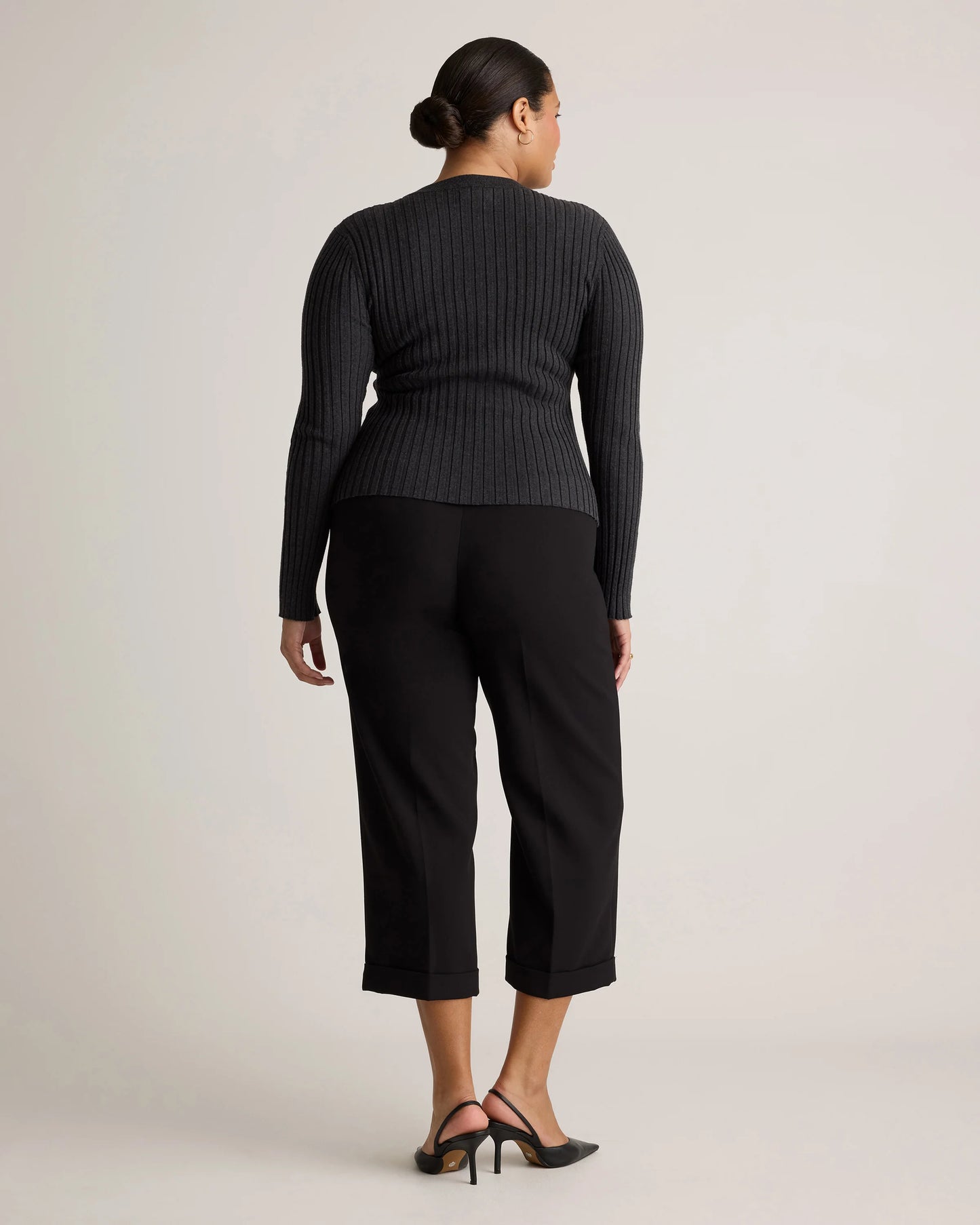 Cotton Cashmere Ribbed Long Sleeve Sweater - XS / Sugar Stone